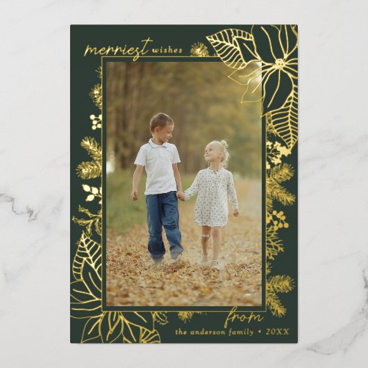 Bosgroen en goud | Verticale kerstfoto Folie Feestdagenkaart (Voorkant)