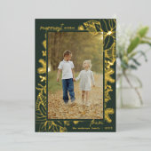 Bosgroen en goud | Verticale kerstfoto Folie Feestdagenkaart (Staand Voorkant)