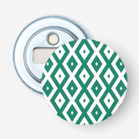 Bosgroen en wit diamantpatroon button flesopener (Voorkant)