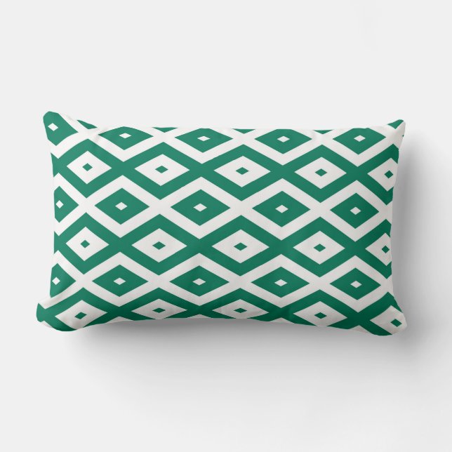 Bosgroen en wit diamantpatroon kussen (Voorkant)
