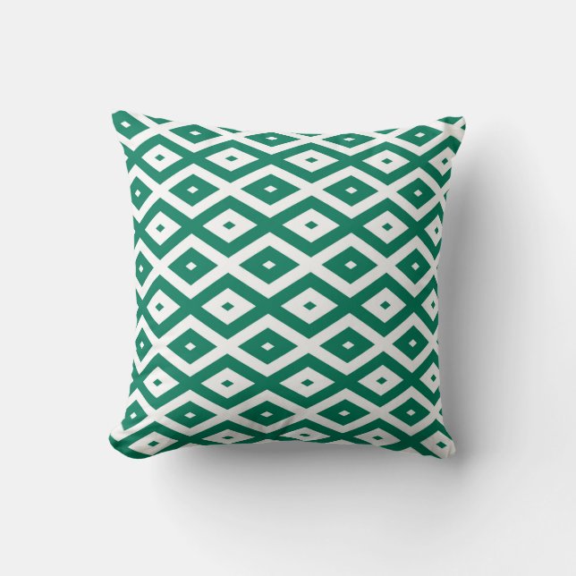 Bosgroen en wit diamantpatroon kussen (Voorkant)