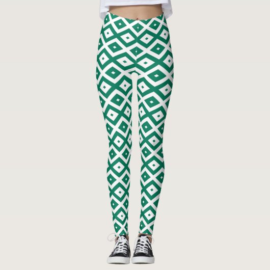 Bosgroen en wit diamantpatroon leggings (Voorkant)