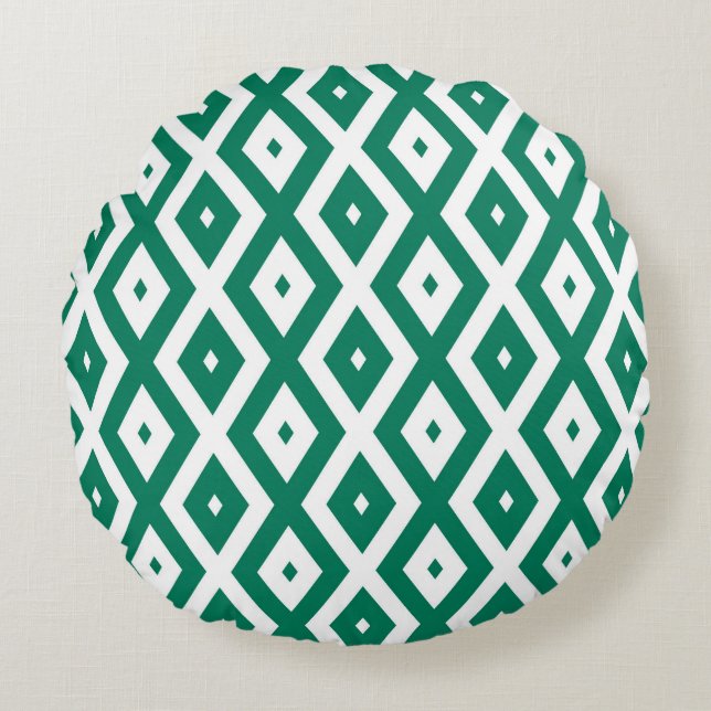 Bosgroen en wit diamantpatroon rond kussen (Voorkant)