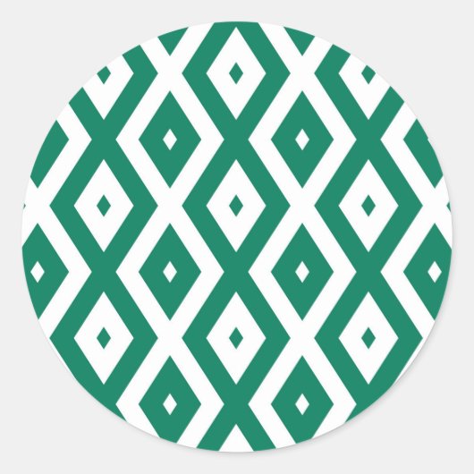 Bosgroen en wit diamantpatroon ronde sticker (Voorkant)