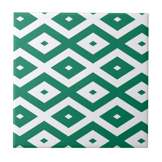 Bosgroen en wit diamantpatroon tegeltje (Voorkant)
