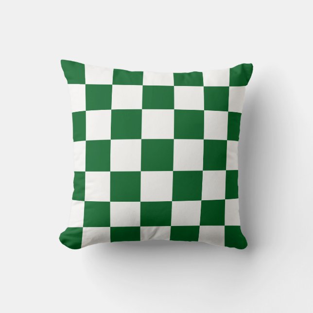 Bosgroen en wit geruit kussen (Voorkant)