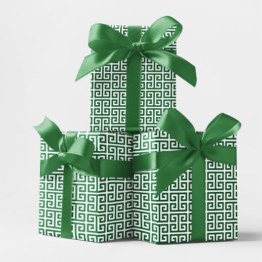 Bosgroen en wit Grieks sleutelpatroon Cadeaupapier