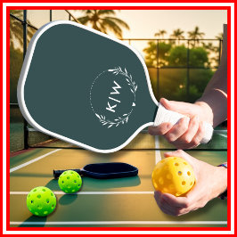 Bosgroen en Wit | Modern Initialen Monogram Pickleball Paddle