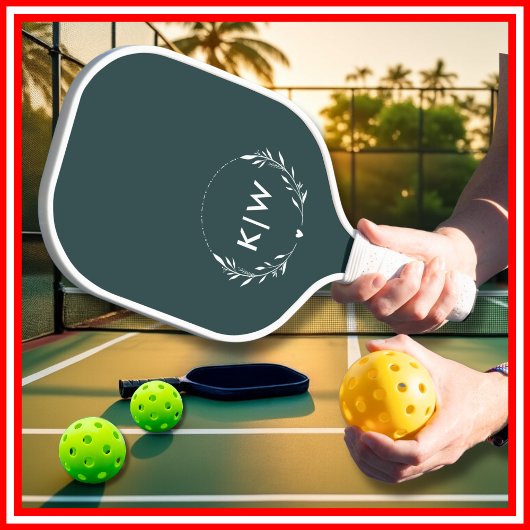 Bosgroen en Wit | Modern Initialen Monogram Pickleball Paddle