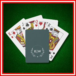 Bosgroen en Wit | Modern Initialen Monogram Pokerkaarten