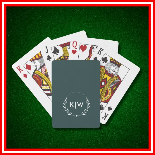 Bosgroen en Wit | Modern Initialen Monogram Pokerkaarten
