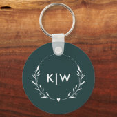 Bosgroen en Wit | Modern Initialen Monogram Sleutelhanger (Voorkant)