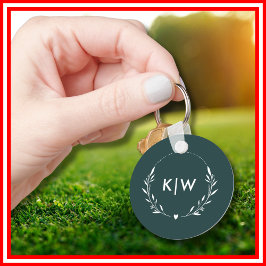 Bosgroen en Wit | Modern Initialen Monogram Sleutelhanger