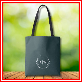 Bosgroen en Wit | Modern Initialen Monogram Tote Bag