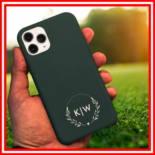 Bosgroen en Wit | Modern Monogram Initiaal Case-Mate iPhone Case