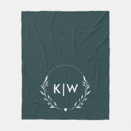 Bosgroen en Wit | Modern Monogram Initiaal Fleece Deken
