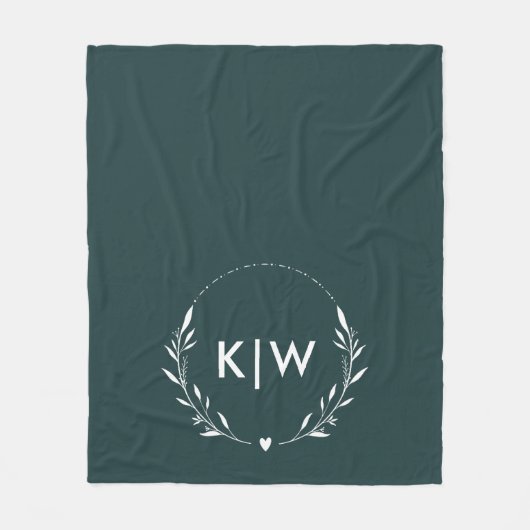 Bosgroen en Wit | Modern Monogram Initiaal Fleece Deken (Voorkant)