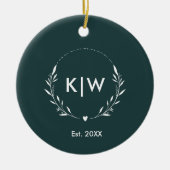 Bosgroen en Wit | Modern Monogram Initiaal Keramisch Ornament (Voorkant)