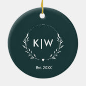 Bosgroen en Wit | Modern Monogram Initiaal Keramisch Ornament (Achterkant)