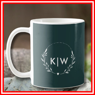 Bosgroen en Wit Modern Monogram Initiaal Koffiemok
