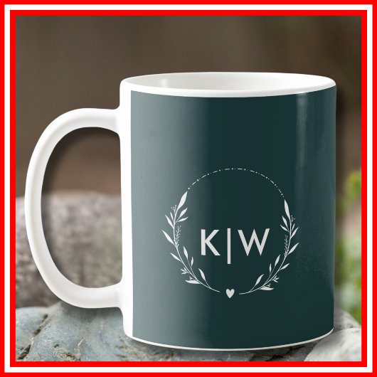 Bosgroen en Wit | Modern Monogram Initiaal Koffiemok