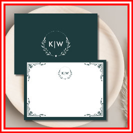 Bosgroen en Wit | Modern Monogram Initiaal Notitiekaartje