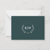 Bosgroen en Wit | Modern Monogram Initiaal Notitiekaartje (Achterkant)