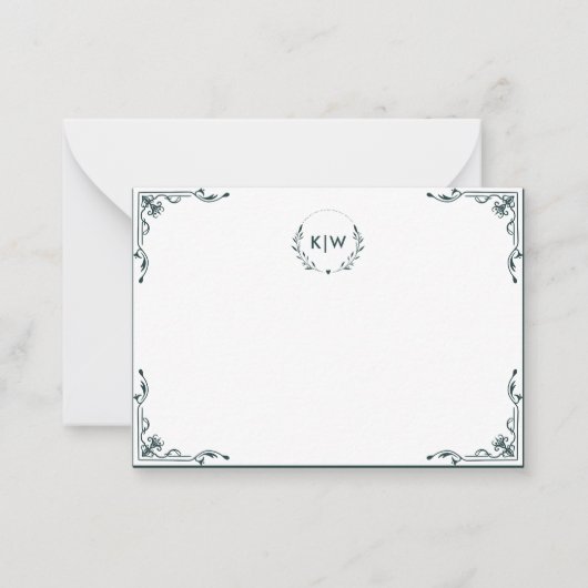 Bosgroen en Wit | Modern Monogram Initiaal Notitiekaartje (Voorkant)