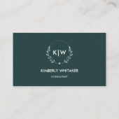 Bosgroen en Wit | Modern Monogram Initiaal Visitekaartje (Achterkant)