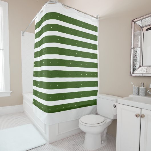 Bosgroen en witte strepen douchegordijn (In situ)