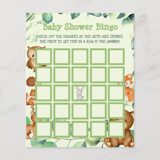 Bosgroen Eucalyptus Baby Shower Bingo Flyer (Voorkant)