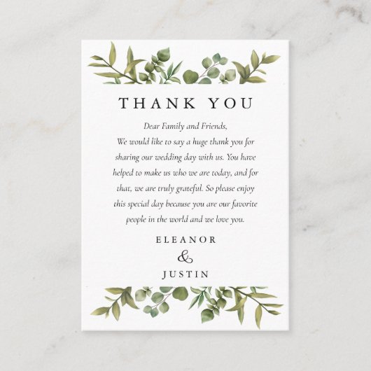Bosgroen Eucalyptus Huwelijk Bedankt Plaatskaartje (Voorkant)