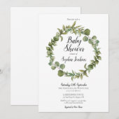 Bosgroen Eucalyptus Script Baby Shower Kaart (Voorkant / Achterkant)