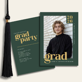Bosgroen Goud Modern Foto Afstudeerfeest Kaart