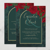 Bosgroen Goud Rode Rozen Winterhuwelijk Kaart (Voorkant / Achterkant)