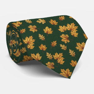 Bosgroen & Gouden Esdoornblad Elegante Herfst Stropdas