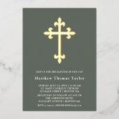 Bosgroen Gouden Kruis Doop  Folie Uitnodiging (Voorkant)