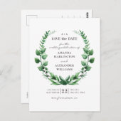 Bosgroen. Groene botanische Save the Date Briefkaart (Voorkant / Achterkant)