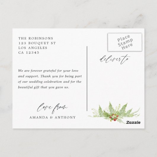 Bosgroen Huwelijksfoto Bedankt Briefkaart (Achterkant)