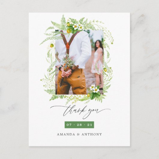 Bosgroen Huwelijksfoto Bedankt Briefkaart (Voorkant)