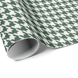 Bosgroen & Ivoor Houndstooth Patroon | Elegant Cadeaupapier