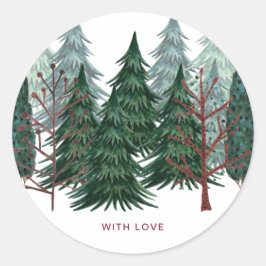 Bosgroen | Kerstvakantie dennenbomen Ronde Sticker