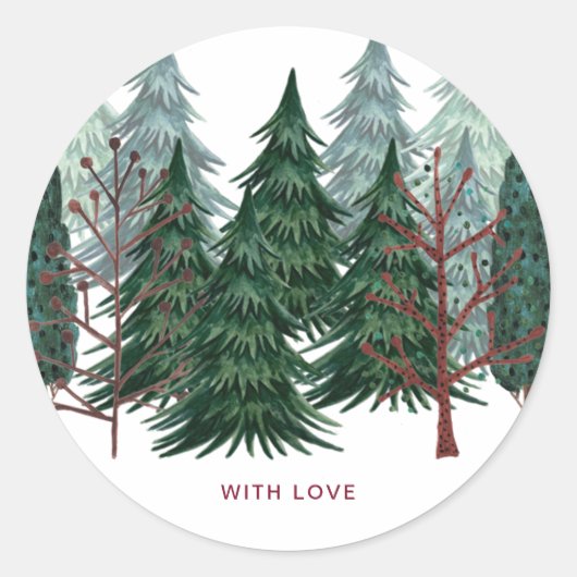 Bosgroen | Kerstvakantie dennenbomen Ronde Sticker (Voorkant)