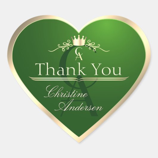 Bosgroen met gouden frame monogram bedankt hart sticker (Voorkant)
