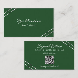 Bosgroen met zilveren lijnen en QR-code elegant Visitekaartje