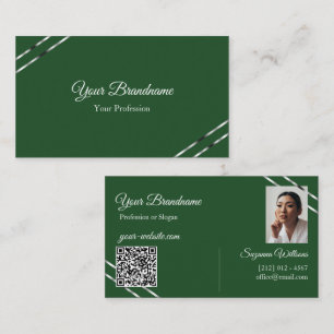 Bosgroen met zilveren lijnen Foto en QR-code Visitekaartje