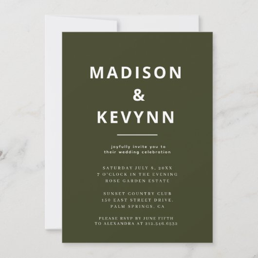 Bosgroen | Minimalistisch Scandi Modern Wedding Kaart (Voorkant)