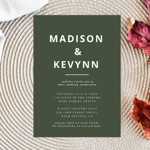 Bosgroen Minimalistisch Scandi Modern Wedding Kaart