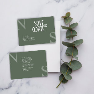 Bosgroen minimalistische & elegante gewaagde Initi Save The Date