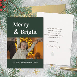 Bosgroen Minimalistische Merry Bright Kerstmis Feestdagenkaart